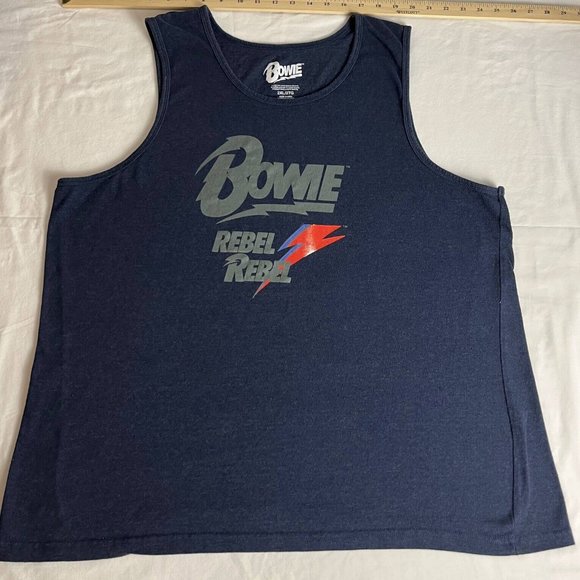 David Bowie Tank Top Men Size 2XL Blue Cotton Blend Rebel Rebel Heroes Crew Neck - Picture 4 of 7